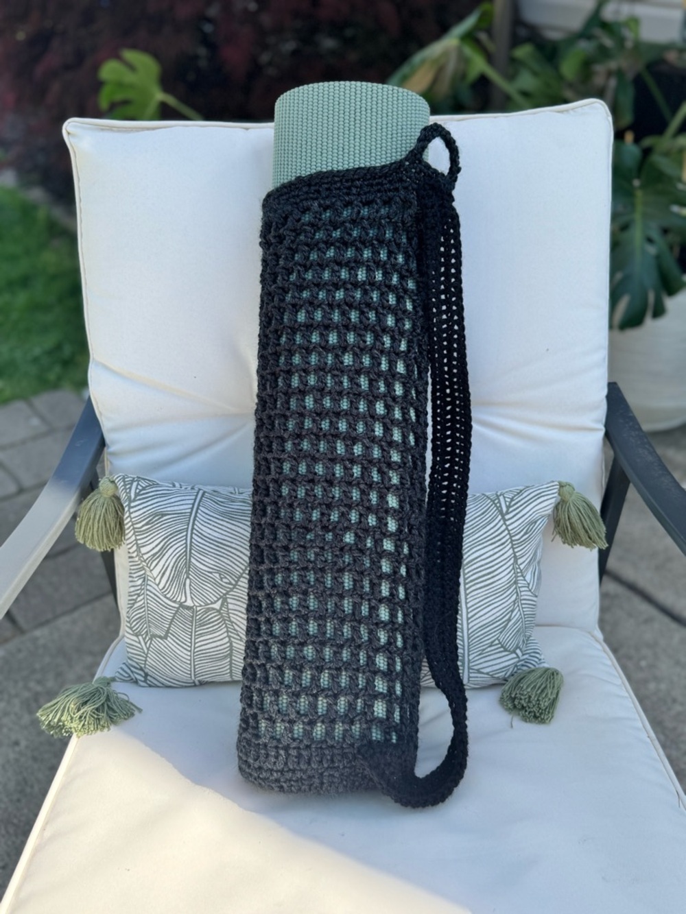 Handmade Black Crochet Yoga Mat Bag
